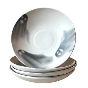 Halloween Ghost Brazilian Stoneware Bowls 8in Set of 4 Matte White Black BOO New